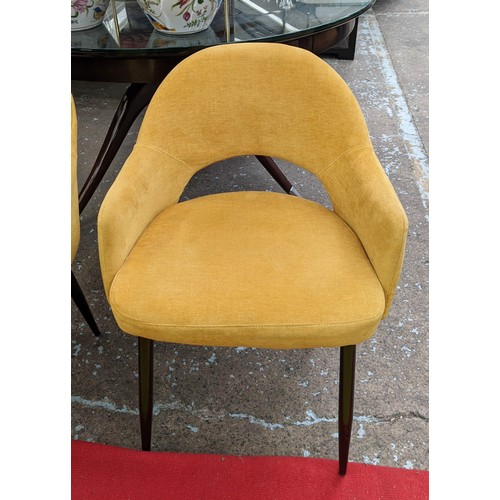 514 - SAARINEN INSPIRED DINING CHAIRS, a set of six, mustard fabric upholstered, 80cm H. (6)