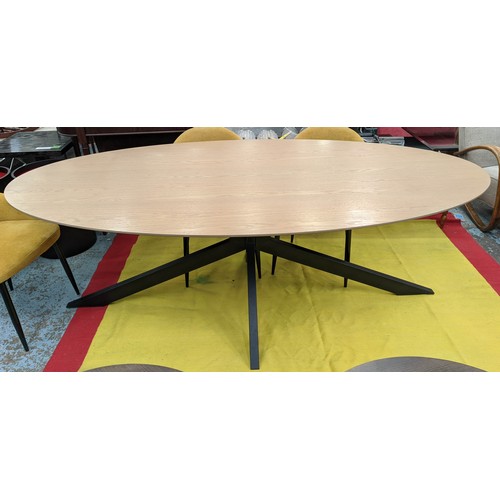 516 - DINING TABLE, contemporary design, oval wood top, metal base, 225cm x 115cm x 75cm.