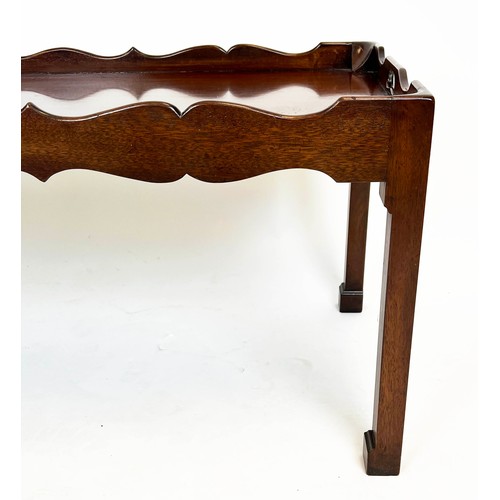 143 - TRAY TABLE, George III design mahogany, shaped gallery top on square supports, 50cm H x 107cm x 51cm... 