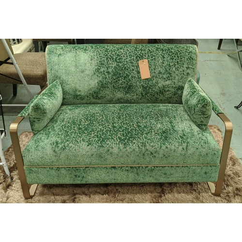 322 - SOFA, contemporary design, polished metal frame, textured green fabric upholstered, 125cm x 80cm x 7... 