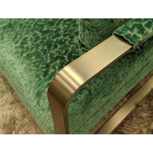 322 - SOFA, contemporary design, polished metal frame, textured green fabric upholstered, 125cm x 80cm x 7... 