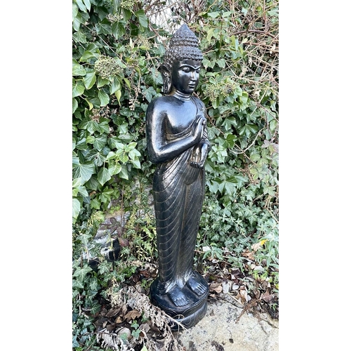 345 - CONTEMPORARY SCHOOL SCULPTURAL BUDDHA, 157cm H x 38cm W x 30cm D.