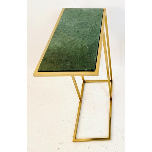 339 - MARTINI TABLE, gilt metal, green marble inserted top, 60cm x 46cm x 22cm.