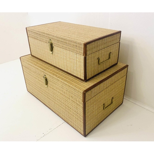 333 - STORAGE TRUNKS, a graduated set of two, 65cm x 40cm x 50cm at largest, thick woven fabric upholstere... 