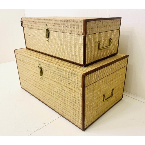 333 - STORAGE TRUNKS, a graduated set of two, 65cm x 40cm x 50cm at largest, thick woven fabric upholstere... 