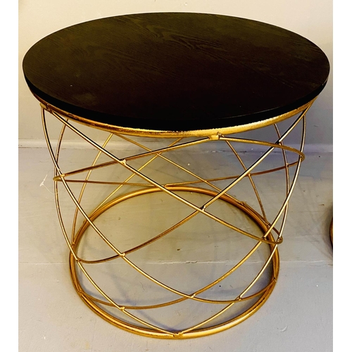 334 - SIDE TABLES, a pair, 45cm H x 46cm diam., 1970s Italian style, gilt metal bases, ebonised circular w... 