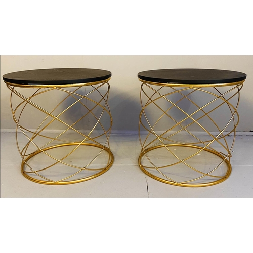 334 - SIDE TABLES, a pair, 45cm H x 46cm diam., 1970s Italian style, gilt metal bases, ebonised circular w... 