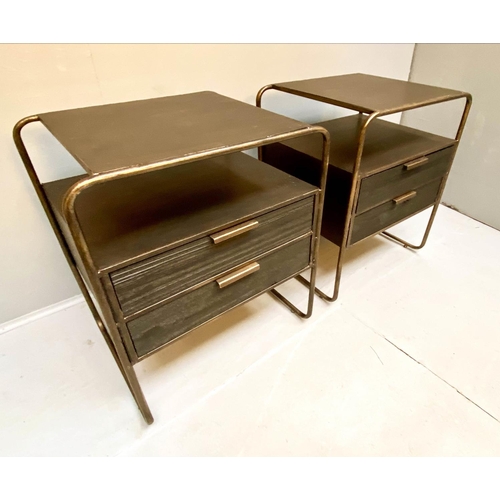 335 - SIDE CABINETS, a pair, 61cm x 45cm x 36cm, with two drawers. (2)