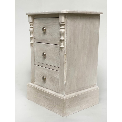 162 - BEDSIDE CHESTS, a pair, French traditionally grey painted each silvered metal mounted with three dra... 