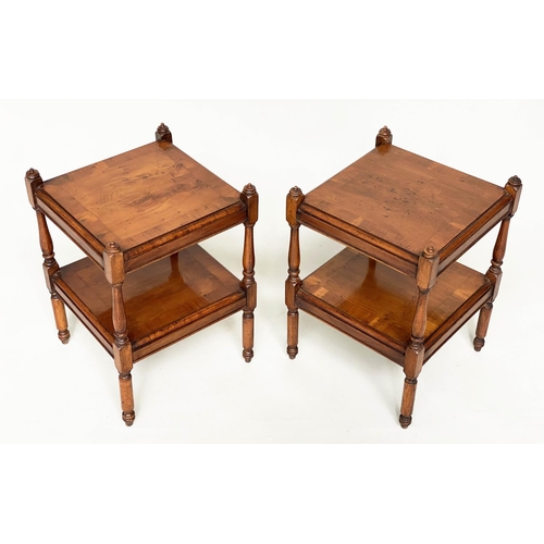 164 - OCCASIONAL TABLES, a pair, George III design yewwood of small proportions, each crossbanded with two... 