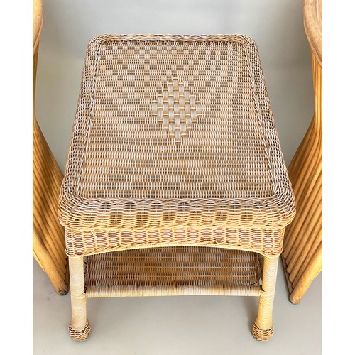 170 - TERRACE SET, rattan, bamboo and cane bound with two armchairs and cane wicker panelled table, chair ... 