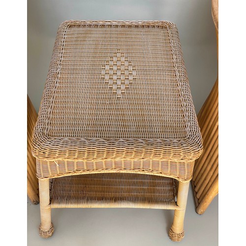 170 - TERRACE SET, rattan, bamboo and cane bound with two armchairs and cane wicker panelled table, chair ... 