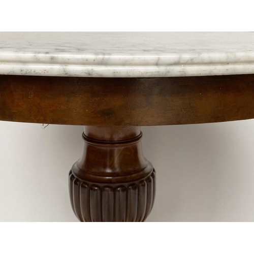 215 - GUERIDON, 19th century French Louis Philippe figured mahogany with circular moulded edge veined whit... 