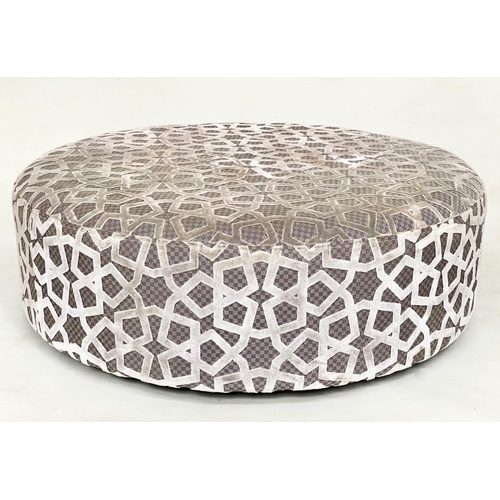 216 - CENTRE STOOL, circular silvered cut grey velvet upholstered, 98cm W x 34cm H.