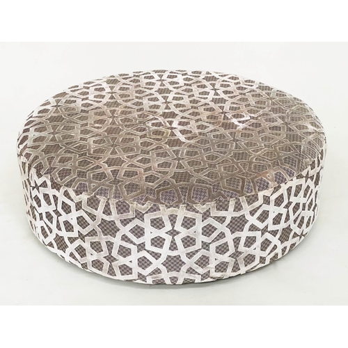 216 - CENTRE STOOL, circular silvered cut grey velvet upholstered, 98cm W x 34cm H.