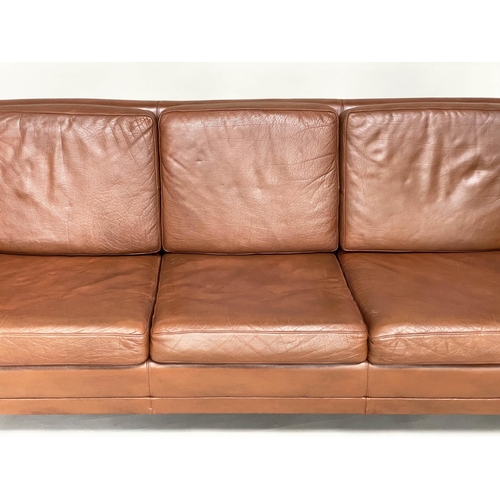 217 - DANISH SOFA, 1970s mid brown leather, upholstered with teak supports, 180cm W.