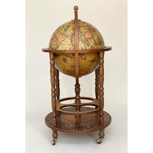 228 - GLOBE COCKTAIL CABINET, in the form of an antique terrestrial globe on stand, 92cm H.