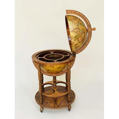 228 - GLOBE COCKTAIL CABINET, in the form of an antique terrestrial globe on stand, 92cm H.