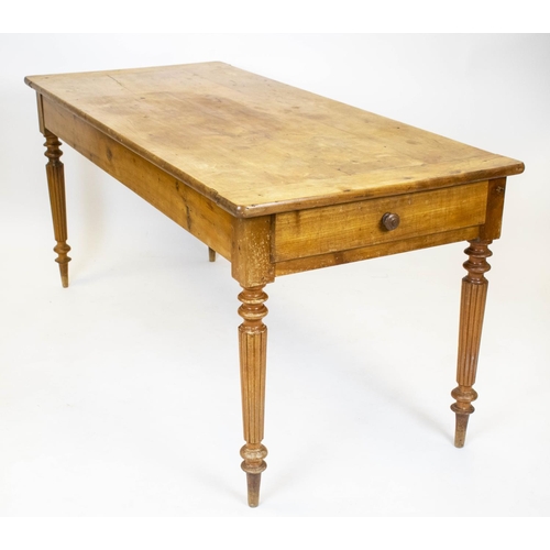 186 - FARMHOUSE TABLE, 74cm H x 160cm W x 72cm D, 19th century French cherrywood with single bread slide a... 