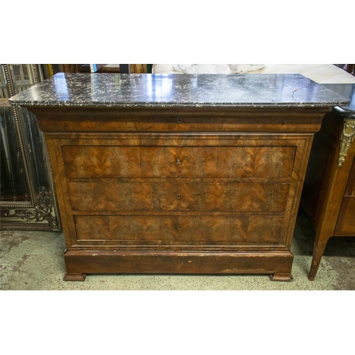 194 - COMMODE, 96cm H x 131cm W x 60cm D, Louis Philippe mahogany with marble top above five drawers.