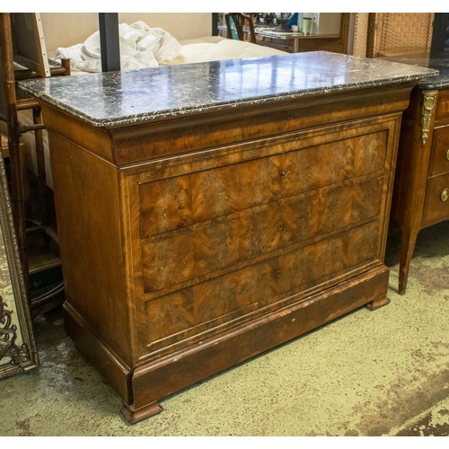 194 - COMMODE, 96cm H x 131cm W x 60cm D, Louis Philippe mahogany with marble top above five drawers.