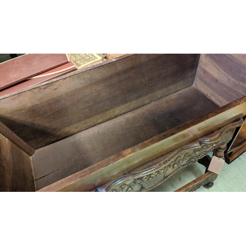 196 - A FRENCH WALNUT DOUGH BIN, late 18th/early 19th century lidded top carved frieze drawer to base, tur... 