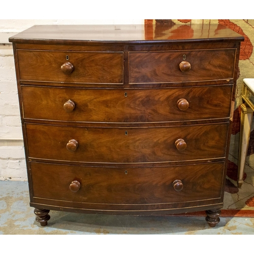 198 - BOWFRONT CHEST, 104cm H x 105cm W x 52cm D, 19th century mahogany with five drawers.