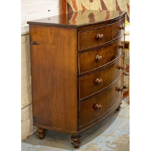 198 - BOWFRONT CHEST, 104cm H x 105cm W x 52cm D, 19th century mahogany with five drawers.