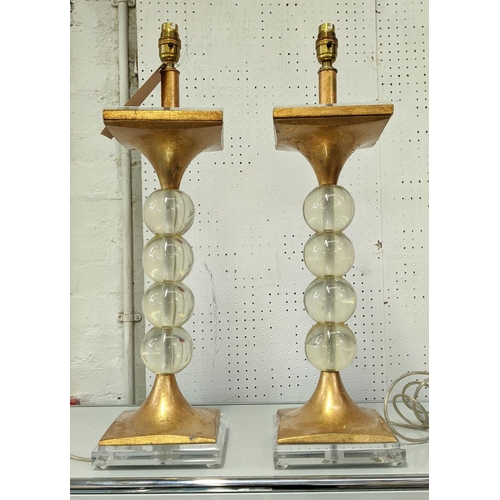 450 - TABLE LAMPS, a pair, of ball form with gilt leaf detail and perspex base, 63cm H. (2)