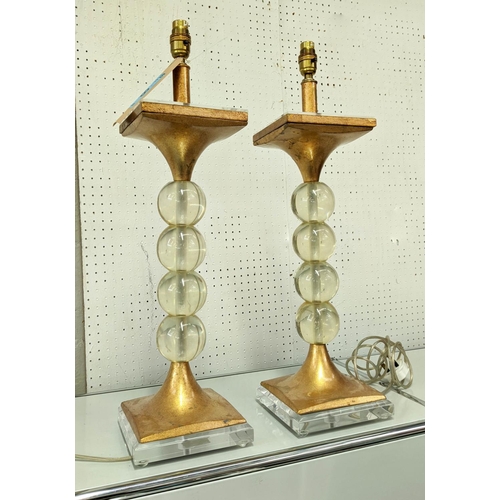 450 - TABLE LAMPS, a pair, of ball form with gilt leaf detail and perspex base, 63cm H. (2)