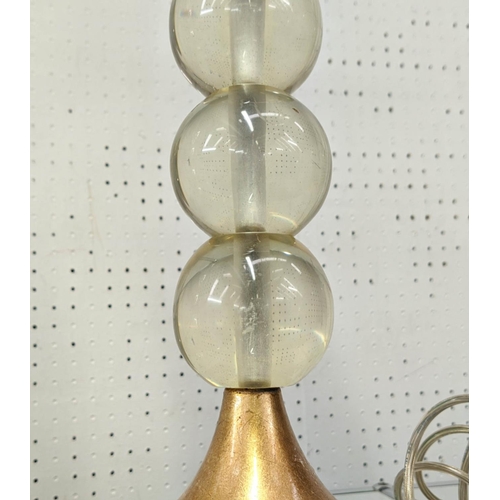 450 - TABLE LAMPS, a pair, of ball form with gilt leaf detail and perspex base, 63cm H. (2)