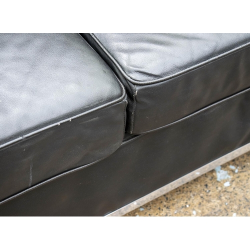 447 - AFTER LE CORBUSIER LC 2 STYLE SOFA, 70cm H x 130cm x 70cm, black leather, two seater.