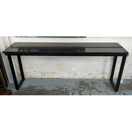 442 - CONSOLE TABLE, 85cm x 44cm x 80cm, painted metal base, stone top.