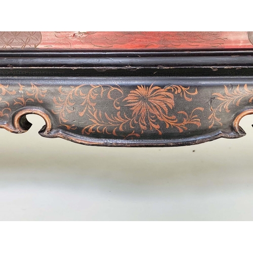 104 - LOW TABLE, Chinese late 19th/early 20th century scarlet and black lacquered with incised dragon deco... 