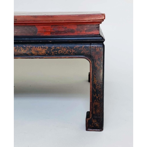 104 - LOW TABLE, Chinese late 19th/early 20th century scarlet and black lacquered with incised dragon deco... 