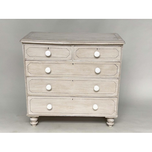 105 - CHEST, Victorian grey painted and lined with two short above three long drawers, 98cm x 46cm x 94cm ... 