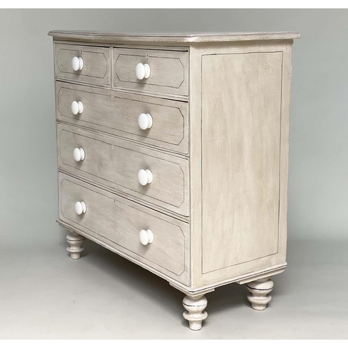 105 - CHEST, Victorian grey painted and lined with two short above three long drawers, 98cm x 46cm x 94cm ... 