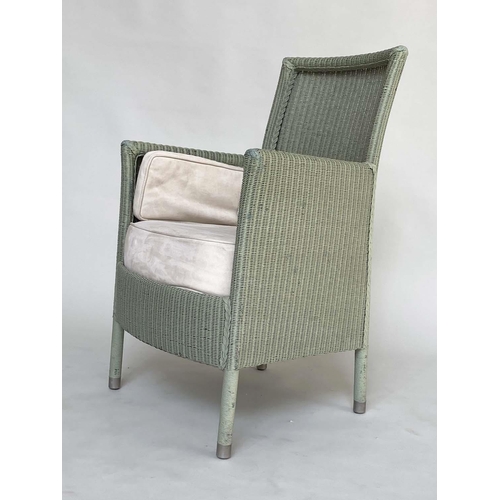 289 - CONSERVATORY ARMCHAIRS, a pair, German made 'Lloyd Loom' style in green woven cane, 60cm W. (2)