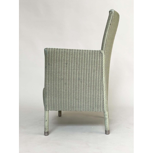 289 - CONSERVATORY ARMCHAIRS, a pair, German made 'Lloyd Loom' style in green woven cane, 60cm W. (2)