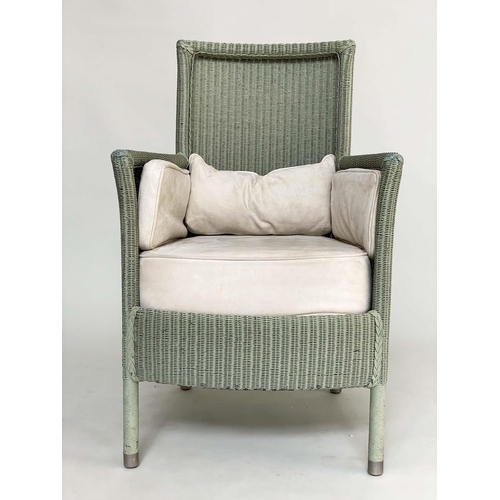 289 - CONSERVATORY ARMCHAIRS, a pair, German made 'Lloyd Loom' style in green woven cane, 60cm W. (2)