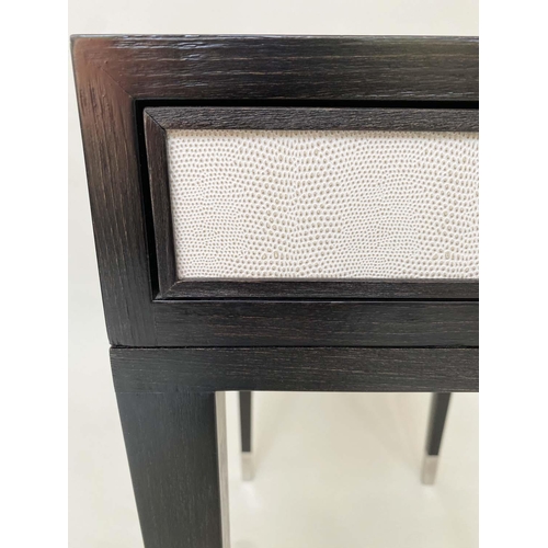 294 - LAMP TABLES, a pair, contemporary faux shagreen panelled with frieze drawer, tapering supports and c... 