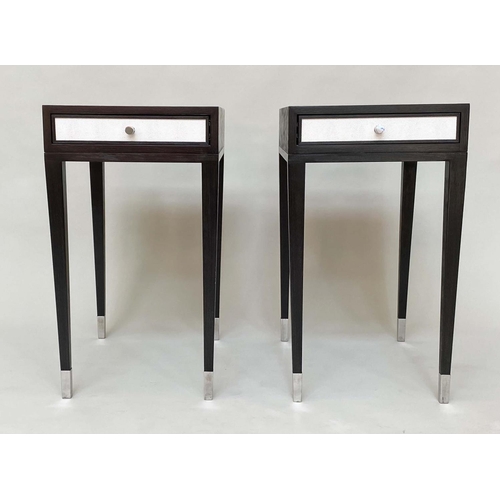 294 - LAMP TABLES, a pair, contemporary faux shagreen panelled with frieze drawer, tapering supports and c... 