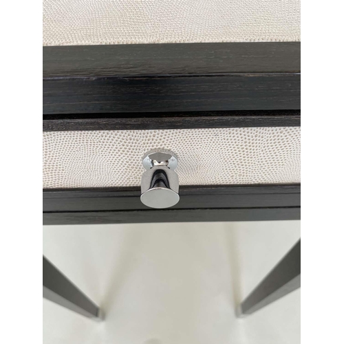 294 - LAMP TABLES, a pair, contemporary faux shagreen panelled with frieze drawer, tapering supports and c... 