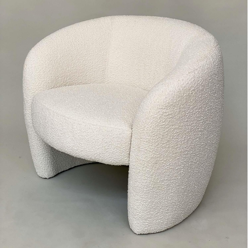 296 - ARMCHAIRS, a pair, tub style by Calvers and Suvdal with lambs wool style upholstery, 90cm W. (2)