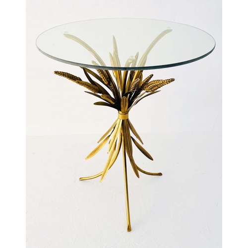 413 - MAISON JANSEN STYLE TABLE, 67cm H x 47cm diam., glass top, gilt metal wheat sheaf base.