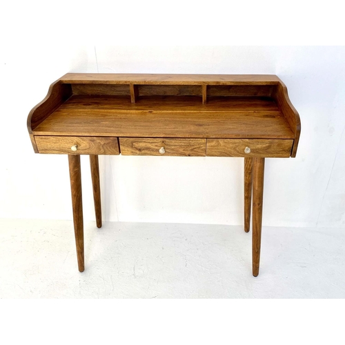 415 - DESK, 92cm H x 99cm W x 48cm D, Danish 1960s style design, three drawer.