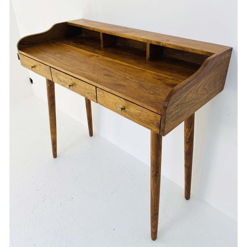 415 - DESK, 92cm H x 99cm W x 48cm D, Danish 1960s style design, three drawer.