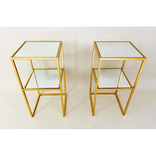 416 - SIDE TABLES, a pair, 30.5cm x 30.5cm x 61cm, 1960s French style, mirrored tops, and under tier, gilt... 