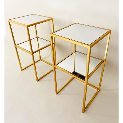 416 - SIDE TABLES, a pair, 30.5cm x 30.5cm x 61cm, 1960s French style, mirrored tops, and under tier, gilt... 