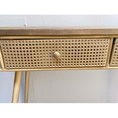 431 - CONSOLE TABLE, 82cm high, 121cm wide, 38cm deep, 1960s Danish style, two drawers gilt metal, faux ra... 